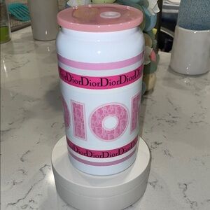 White and pink can tumbler cup